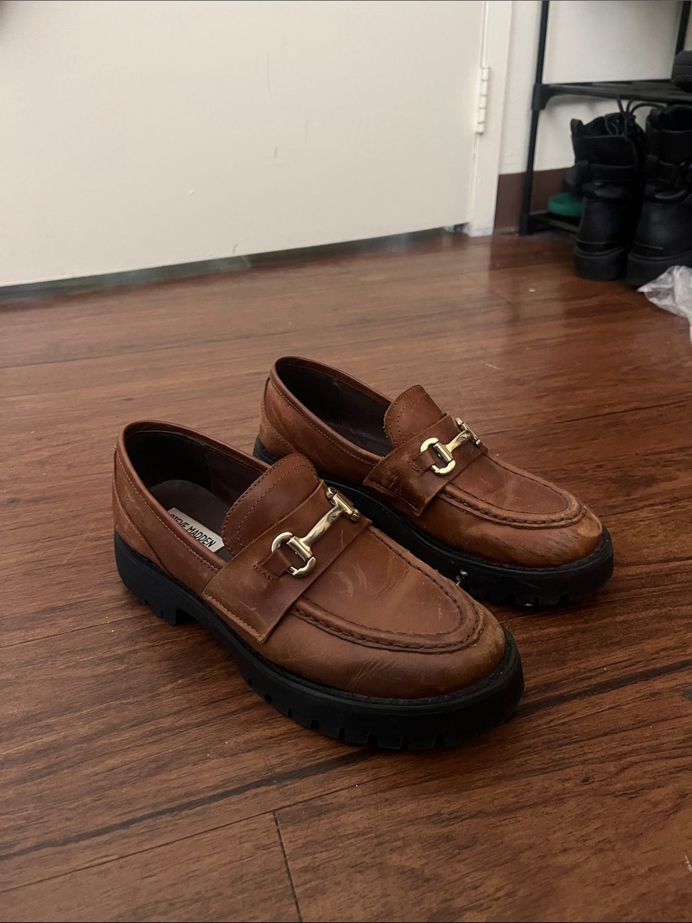 Steve Madden Brown Leather Bit Loafers with Lug Sole